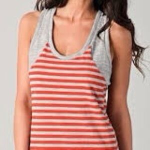 Rag & Bone Knit Raglan Racerback Gray and Orange Striped Tank Top Size S